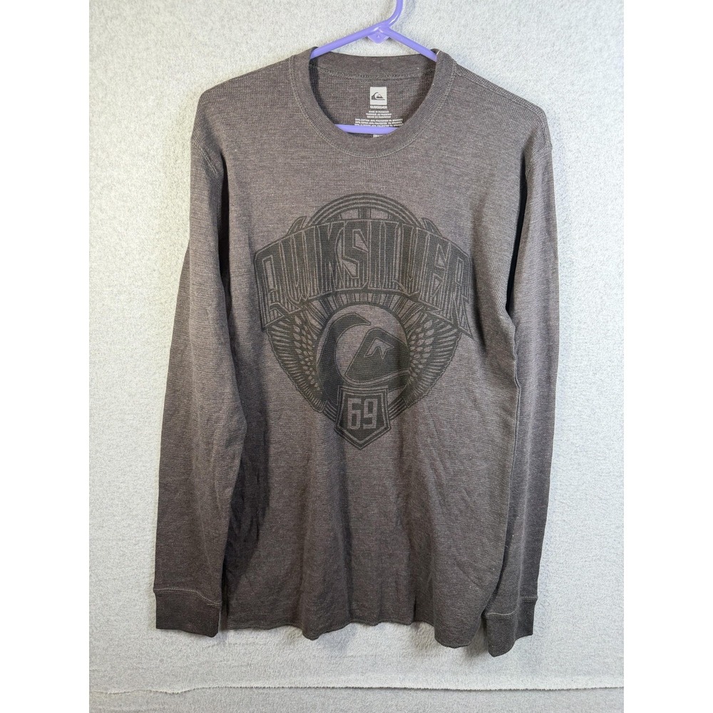 Quiksilver Shirt Mens Large Gray‎ Thermal Long Sleeve Surf Graphic Logo Tee
